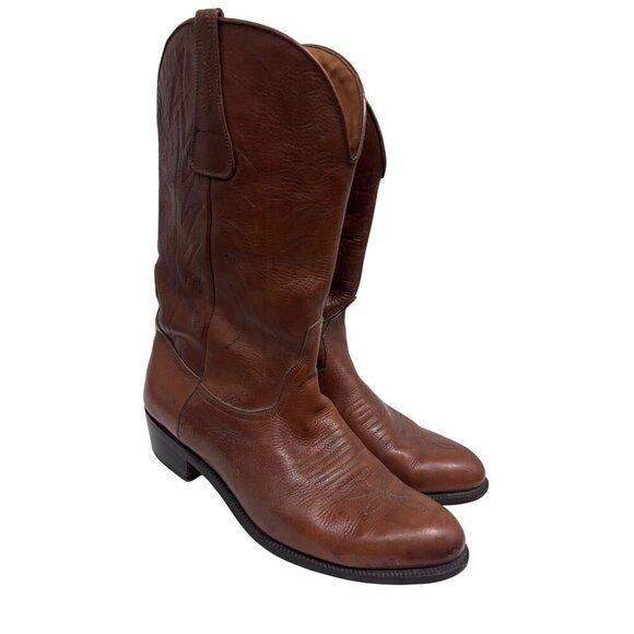 Arfango Mens Vintage Brown Italian Leather Western Cowboy Boots US 10 Pull On - Picture 1 of 12